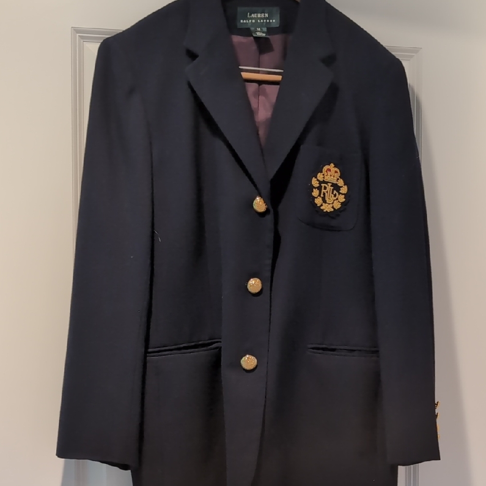 Lauren Ralph Lauren Women's Navy Blue Blazer with Gold Buttons